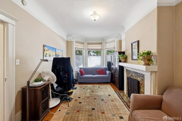 157-167 Vicksburg St, San Francisco, CA 94114 - home office featuring a fireplace, wood finished floors, and ornamental molding