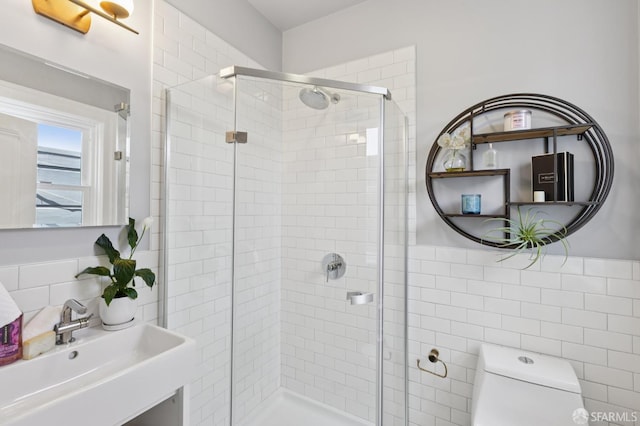 1034 Jackson St, San Francisco, CA 94133 - full bathroom featuring tile walls and a stall shower