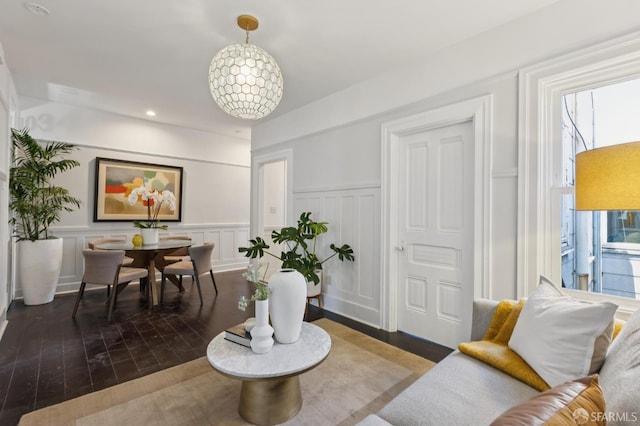 1034 Jackson St, San Francisco, CA 94133 - living room featuring a decorative wall, hardwood / wood-style floors, recessed lighting, and wainscoting