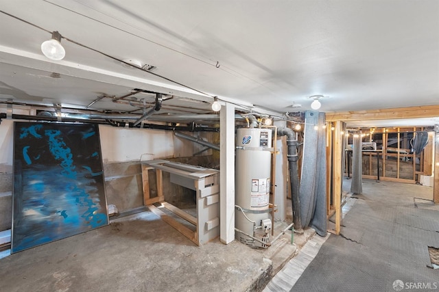 unfinished basement with secured water heater
