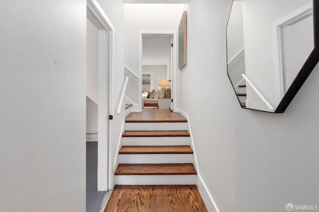 staircase with wood-type flooring