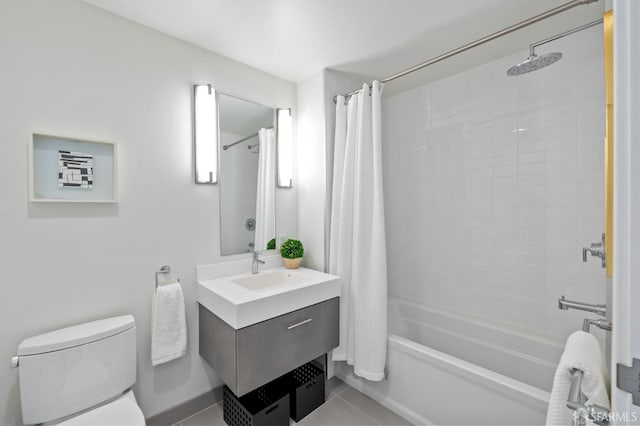 full bathroom with tile patterned flooring, shower / bath combo, vanity, and toilet