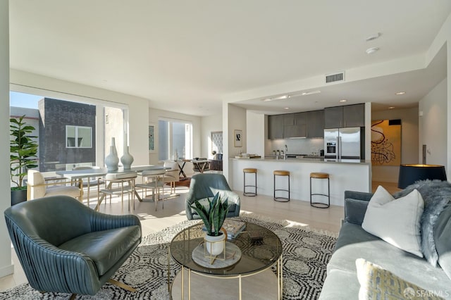 living room featuring sink