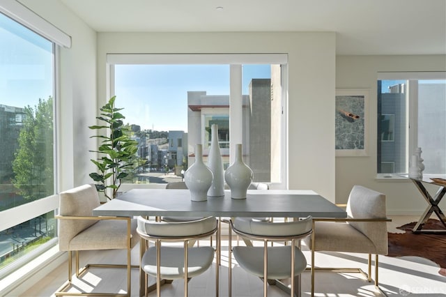 dining room with light hardwood / wood-style flooring