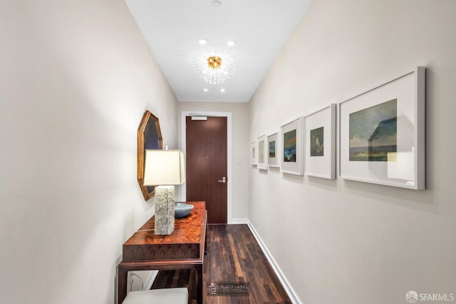 301 Mission St Unit 40D, San Francisco, CA 94105 - doorway to outside featuring dark wood-style flooring, baseboards, and recessed lighting