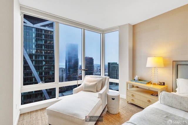 301 Mission St Unit 40D, San Francisco, CA 94105 - bedroom featuring a city view, baseboards, and carpet