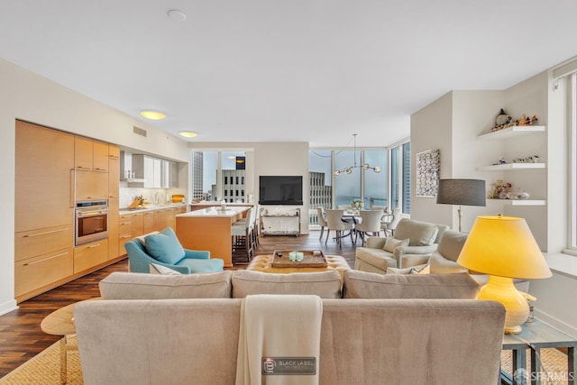 301 Mission St Unit 40D, San Francisco, CA 94105 - living area featuring dark wood finished floors and a chandelier