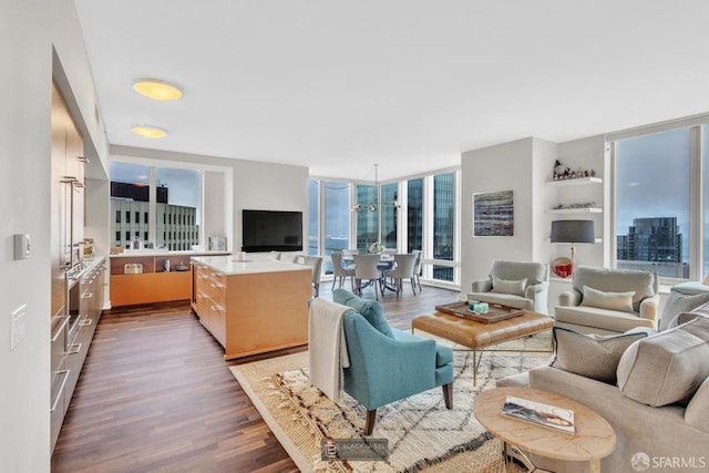 301 Mission St Unit 40D, San Francisco, CA 94105 - living room with dark wood-style flooring and expansive windows