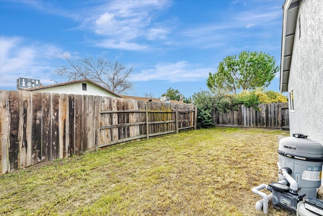 view of yard with a fenced backyard