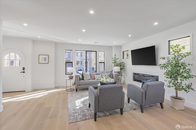 living room featuring plenty of natural light and light wood-type flooring