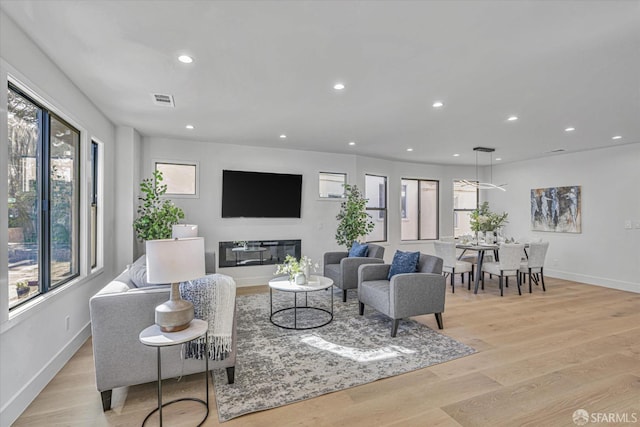 living room with light wood-type flooring