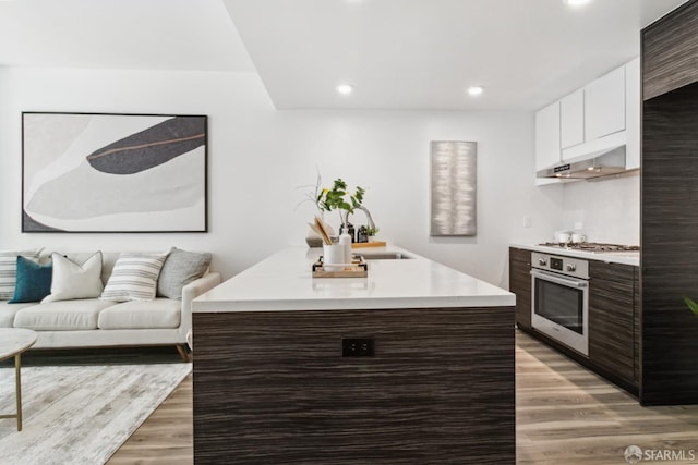 1688 Pine St Unit E709, San Francisco, CA 94109 - kitchen featuring stainless steel oven, under cabinet range hood, modern cabinets, light countertops, and light wood-type flooring
