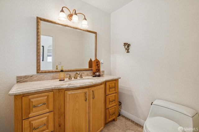 12553 Parker Ranch Ct, Saratoga, CA 95070 - half bathroom featuring toilet, vanity, baseboards, and tile patterned flooring