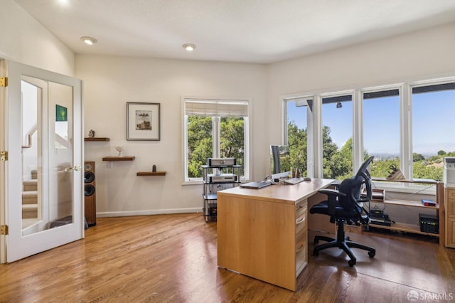 12553 Parker Ranch Ct, Saratoga, CA 95070 - office with wood finished floors, baseboards, and recessed lighting