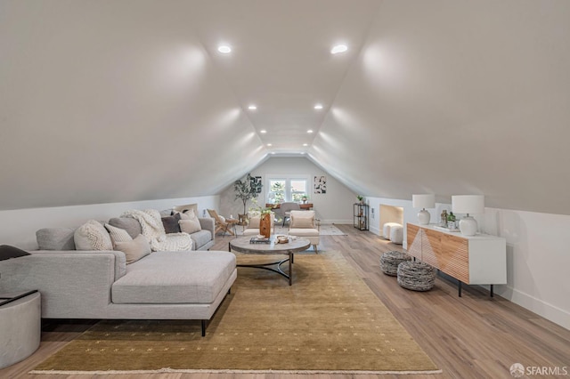 278 Whitney St, San Francisco, CA 94131 - living room featuring vaulted ceiling, wood finished floors, and recessed lighting