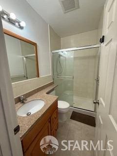 3328 San Jose Ave, Daly City, CA 94014 - full bathroom featuring toilet, a shower stall, tile patterned flooring, and vanity