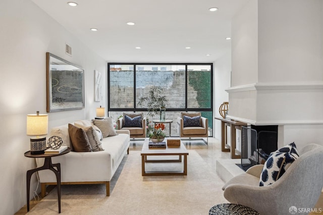 living room with expansive windows