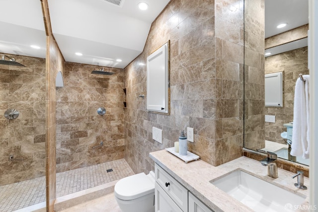 153 Dale Ave, San Carlos, CA 94070 - bathroom with tile walls, tiled shower, and vanity