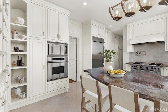 1800 Gough St Unit 7, San Francisco, CA 94109 - kitchen featuring built in appliances, decorative backsplash, open shelves, white cabinetry, and recessed lighting