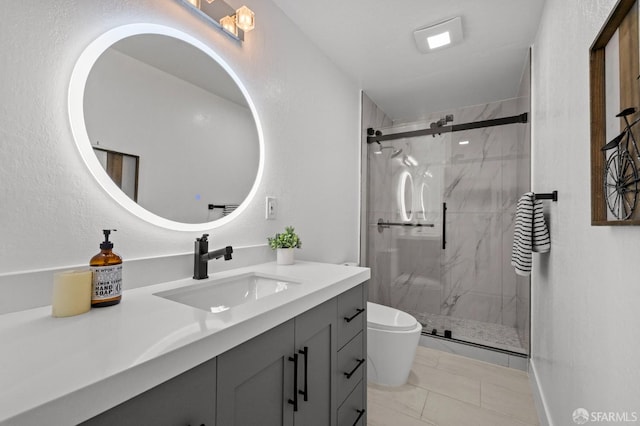 226 Rutledge St, San Francisco, CA 94110 - bathroom featuring toilet, vanity, and a marble finish shower