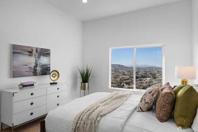 226 Rutledge St, San Francisco, CA 94110 - bedroom featuring a mountain view, recessed lighting, and wood finished floors