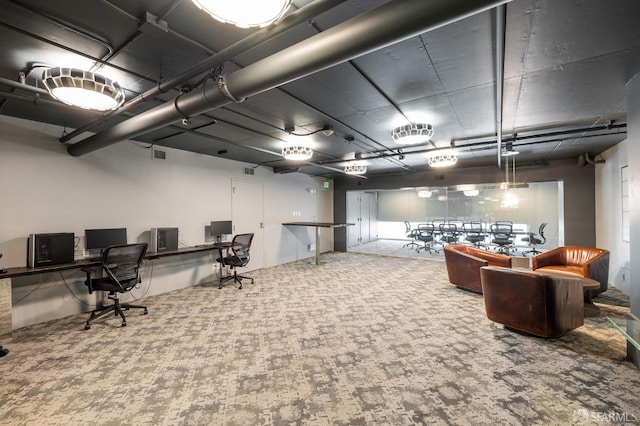 view of carpeted office space