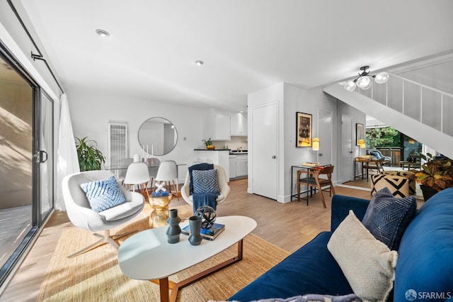 living room with light wood-type flooring