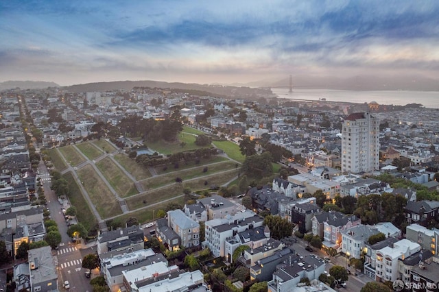 view of aerial view at dusk