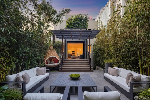 view of patio with an outdoor hangout area and a pergola
