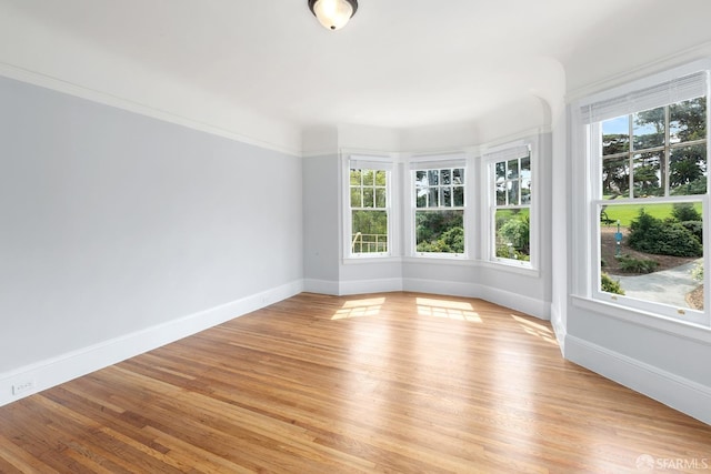 empty room with light wood-type flooring and baseboards