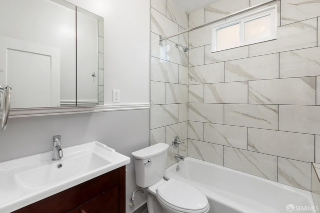 full bath with washtub / shower combination, vanity, and toilet