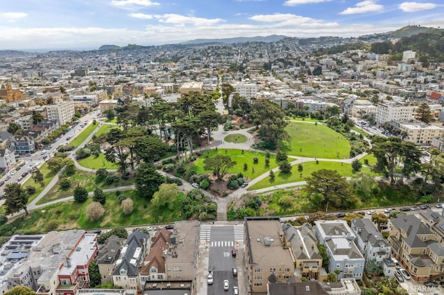 bird's eye view with a mountain view