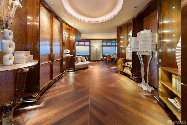 947 Green St Unit 6, San Francisco, CA 94133 - corridor with a tray ceiling and parquet floors