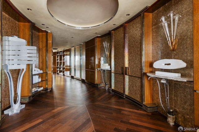 hallway with parquet flooring