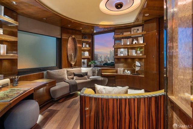 947 Green St Unit 6, San Francisco, CA 94133 - home theater featuring wood finished floors and a tray ceiling