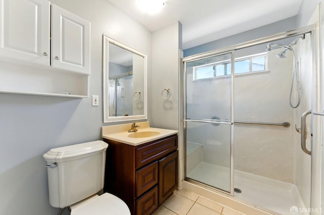 1220 Mesa St, Concord, CA 94518 - bathroom with vanity, a shower with door, and tile patterned floors