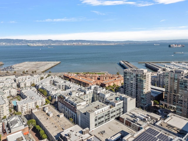 aerial view with a water view and a city view