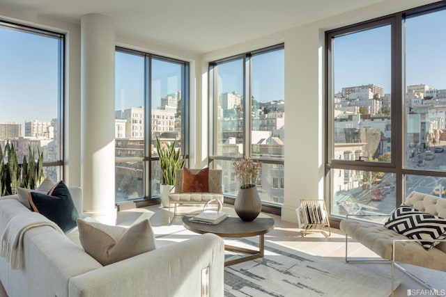 sunroom with a view of city