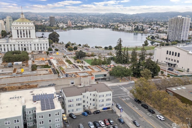 bird's eye view featuring a water view