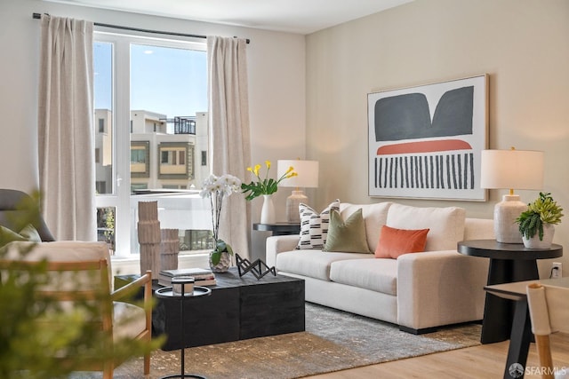 living room with hardwood / wood-style flooring