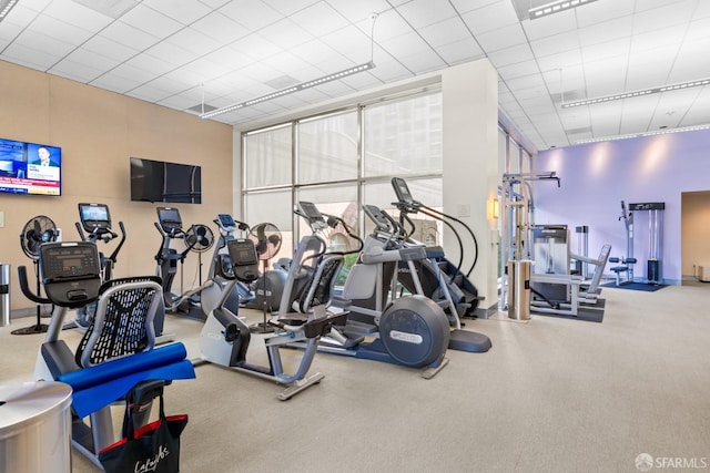 exercise room featuring expansive windows