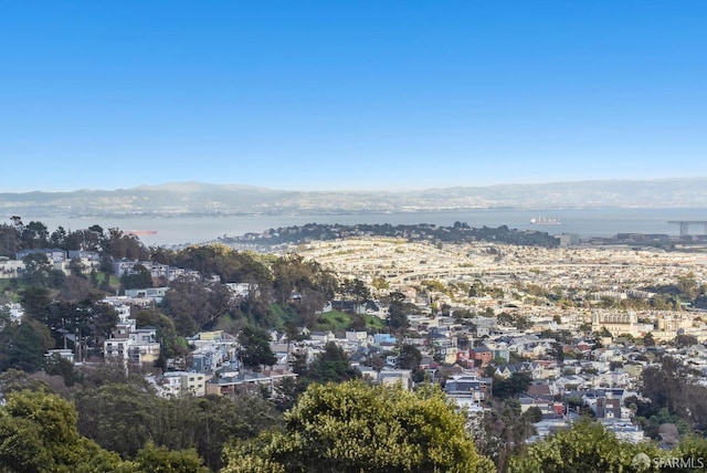 drone / aerial view featuring a mountain view