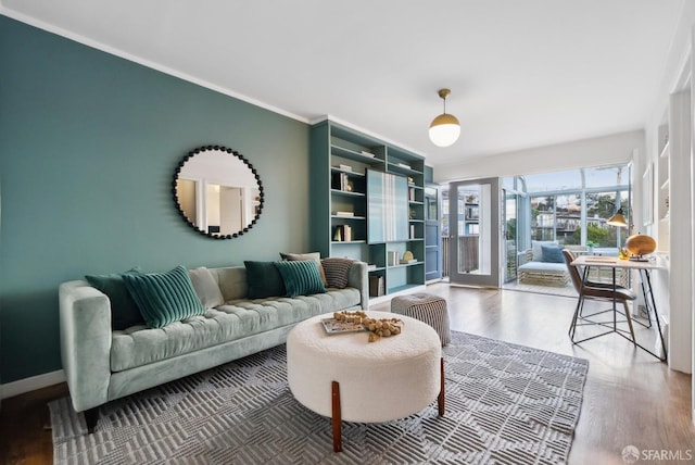 living area with wood finished floors