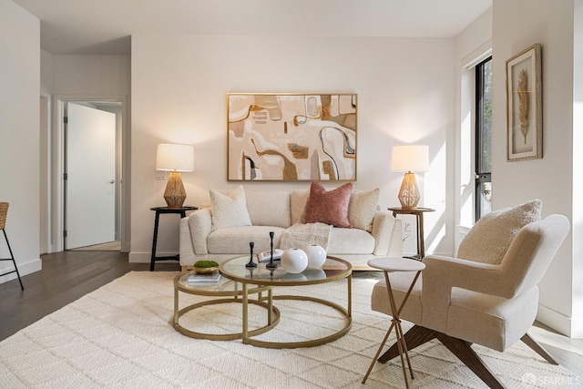 living room featuring baseboards and wood finished floors