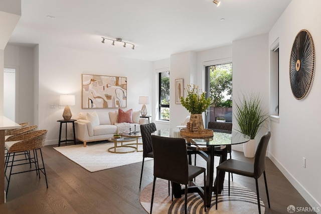 dining room featuring baseboards and dark wood-style floors