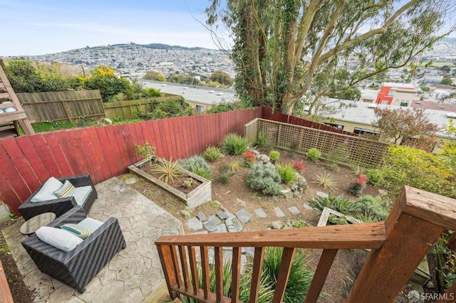 exterior space featuring a mountain view and a patio