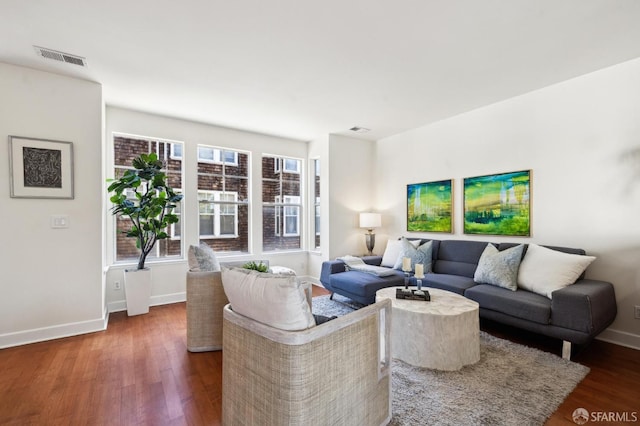 living room with dark wood-type flooring