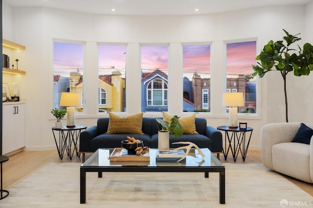 living room with light wood-type flooring