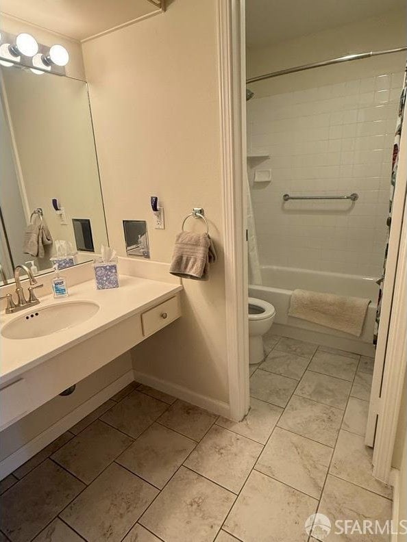 800 N Delaware St Unit 316, San Mateo, CA 94401 - bathroom with shower / bath combo, vanity, toilet, and tile patterned flooring