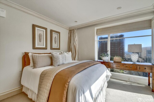 1190 Sacramento St Unit 6, San Francisco, CA 94108 - bedroom with a view of city, baseboards, ornamental molding, and carpet